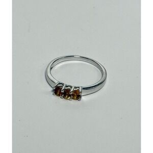 Sterling Silver 925 And Three Citrine Stone Ring Yellow Gemstone Size 9
